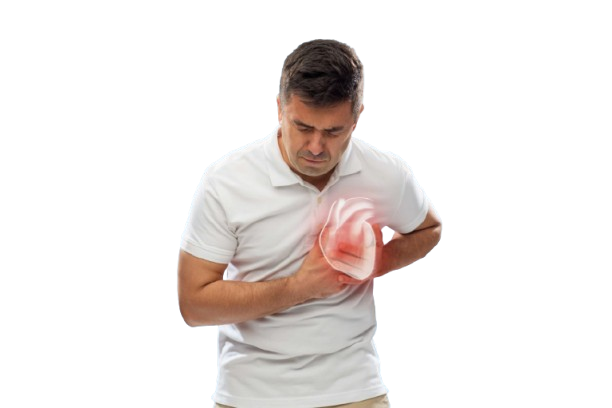 Man experiencing chest discomfort — a common heart symptom